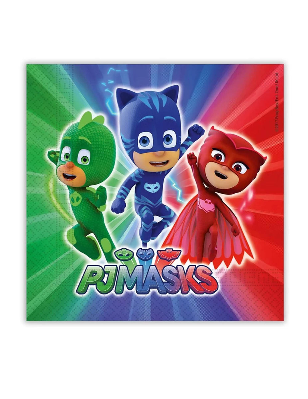 Bunte PJMasks-Servietten für Kinder mit Yoyo, Bibou und Gluglu