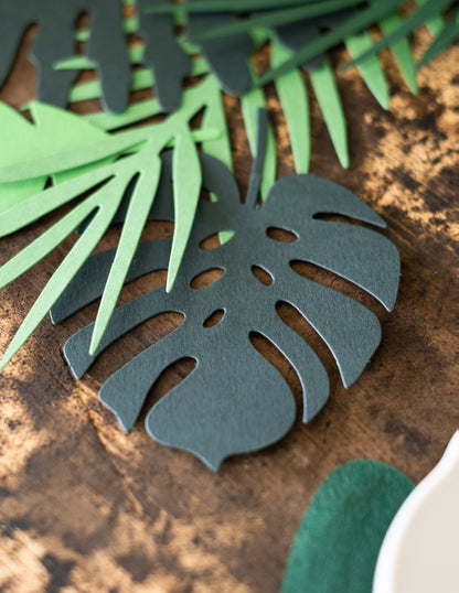 Feuilles tropicales en papier Hawaï pour décoration vertes en carton