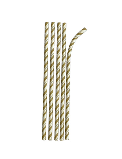 Pailles en carton flexibles à rayures pour fête dorées