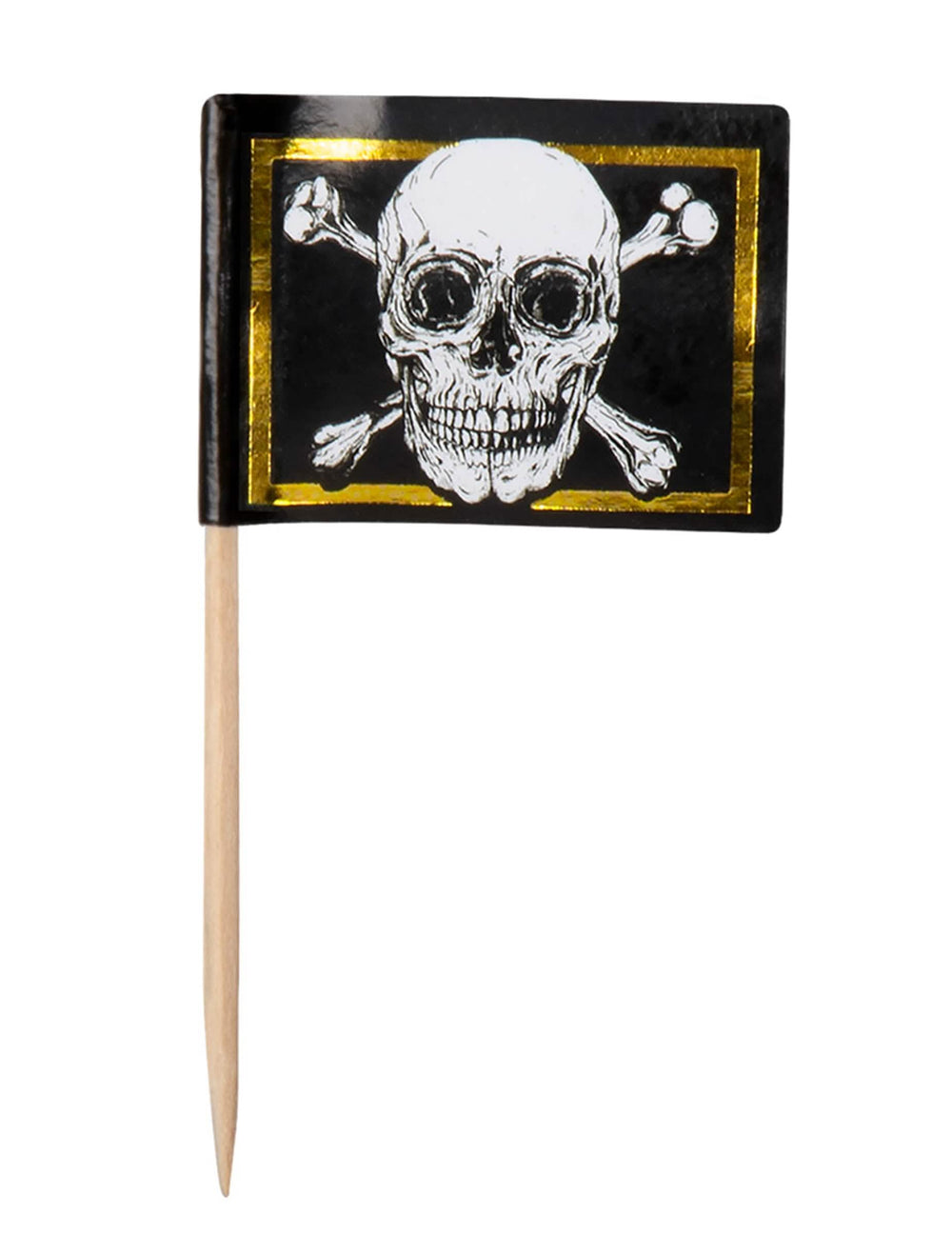 Pic en bois drapeau Pirate Jolly Roger pour décoration de fête noir et doré