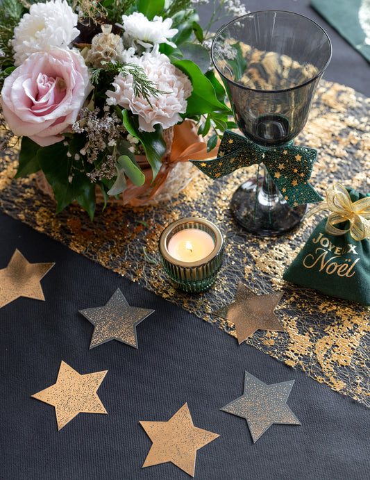 25-teiliges Weihnachts-Deko-Set Funkelnde Sterne Grün & Gold 6,5 x 6,2 cm