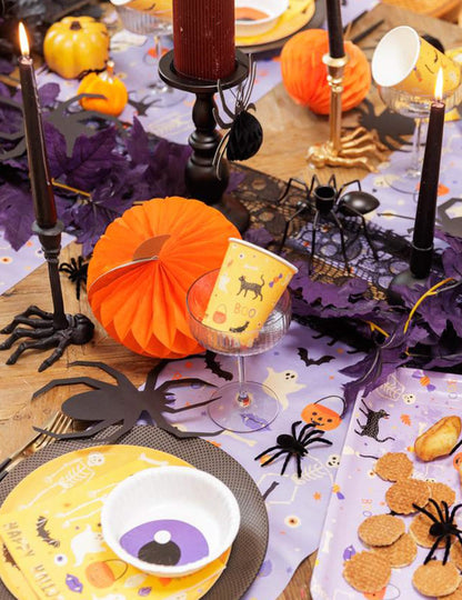 3er-Set Halloween-Spinnen aus schwarzem Wabenpapier mit Glitzer 14x12x6 cm