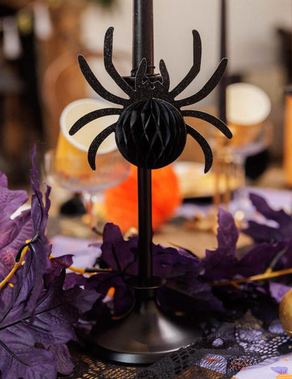 3er-Set Halloween-Spinnen aus schwarzem Wabenpapier mit Glitzer 14x12x6 cm