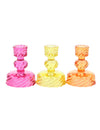 3 Kerzenhalter aus Glas in Rosa, Gelb und Orange, 10 cm