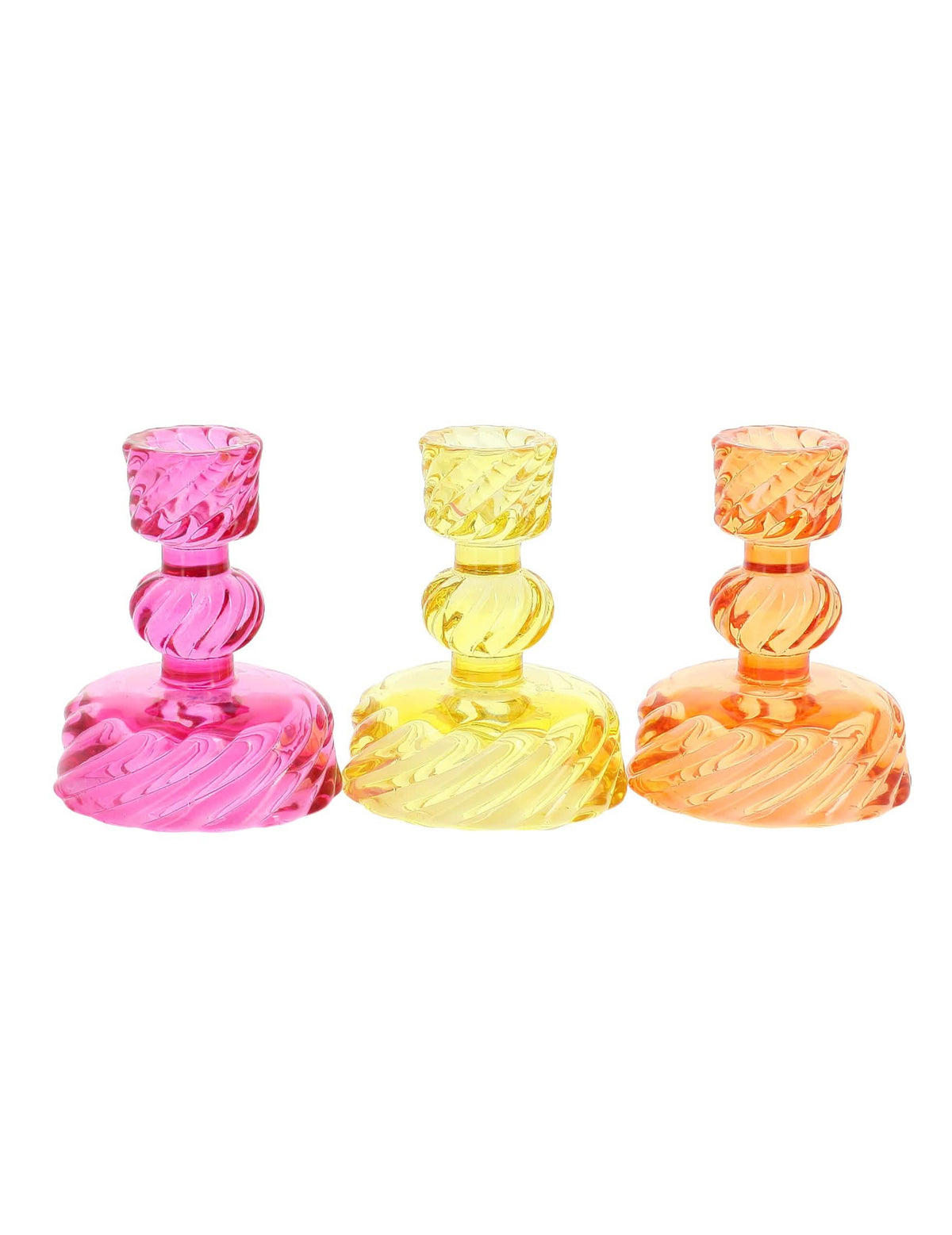 3 Glas-Kerzenständer in Rosa, Gelb und Orange