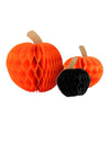 3er-Set Deko-Kürbisse aus Wabenpapier in Orange & Schwarz - 10, 13 & 18 cm
