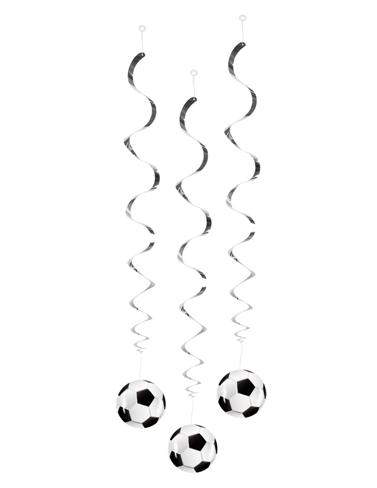 Décorations à suspendre Foot party pour fête argentées avec ballons de football noir et blanc