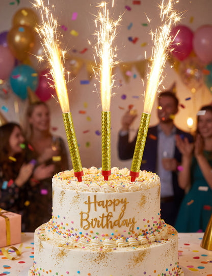 Fontaines lumineuses dorées pour gâteau d'anniversaire avec étincelles