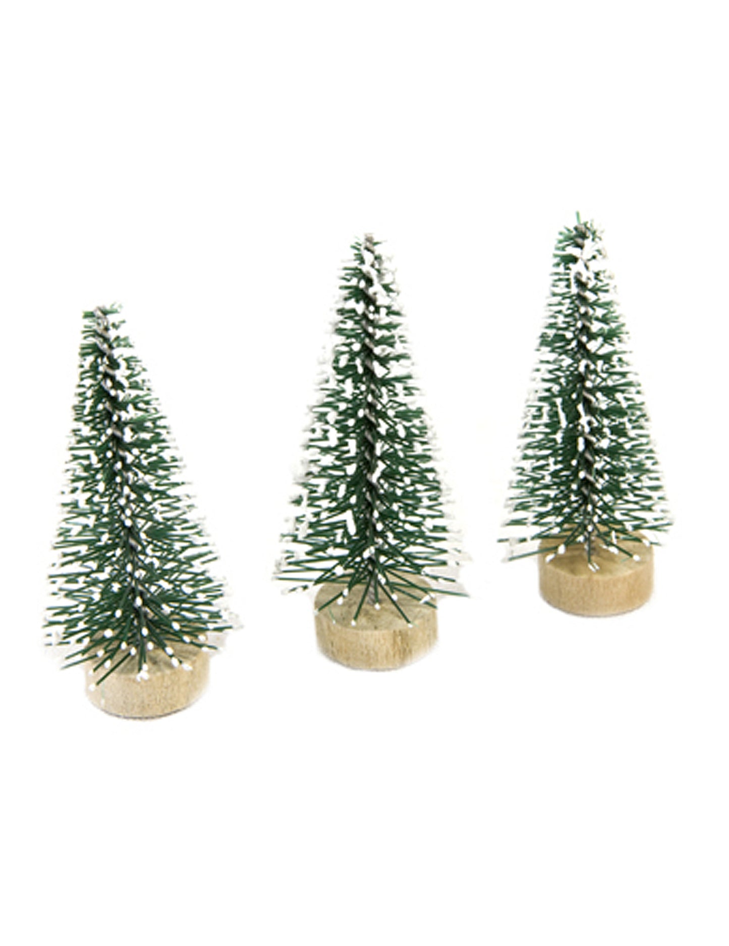 Petits sapins artificiels de Noël pour décoration verts avec pointes blanches et socle en bois
