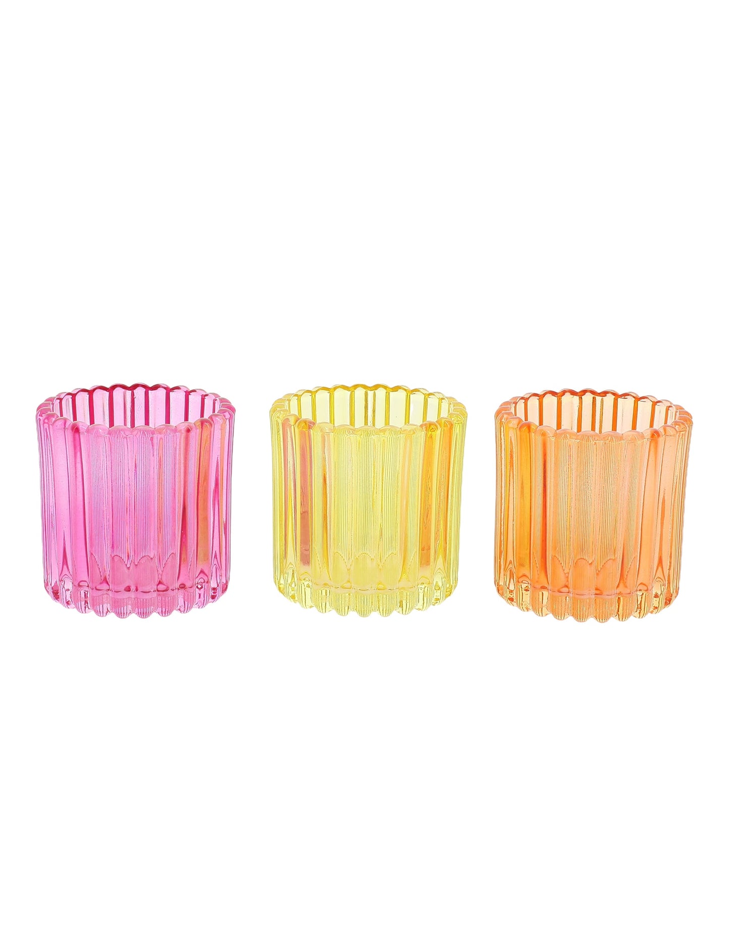 3 Photophore aus rosa, orangefarbenem und gelbem Glas, 7,5 cm