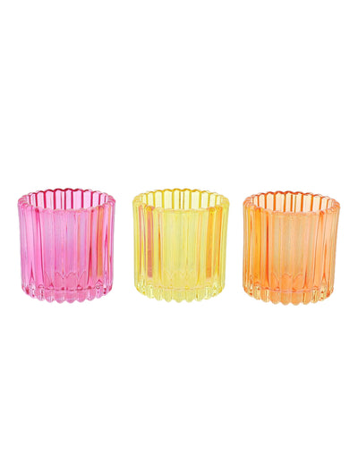 3 Photophore aus rosa, orangefarbenem und gelbem Glas, 7,5 cm