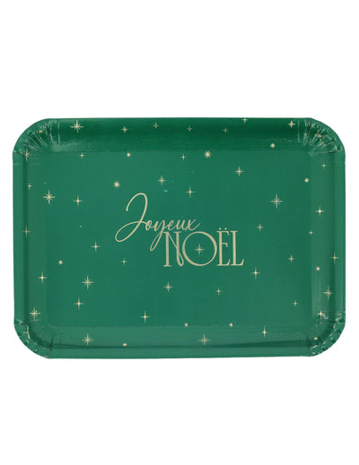 3 Serviertabletts Frohe Weihnachten aus Pappe Grün & Gold 35 x 25,5 cm