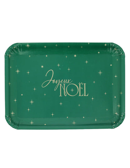 3 Serviertabletts Frohe Weihnachten aus Pappe Grün & Gold 35 x 25,5 cm