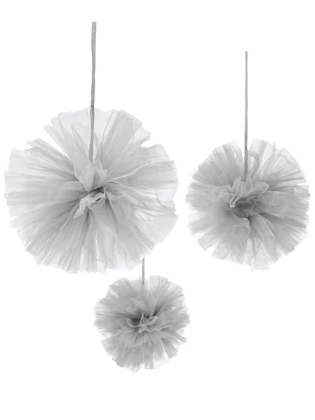 3 pompons tulle à suspendre pour mariage gris