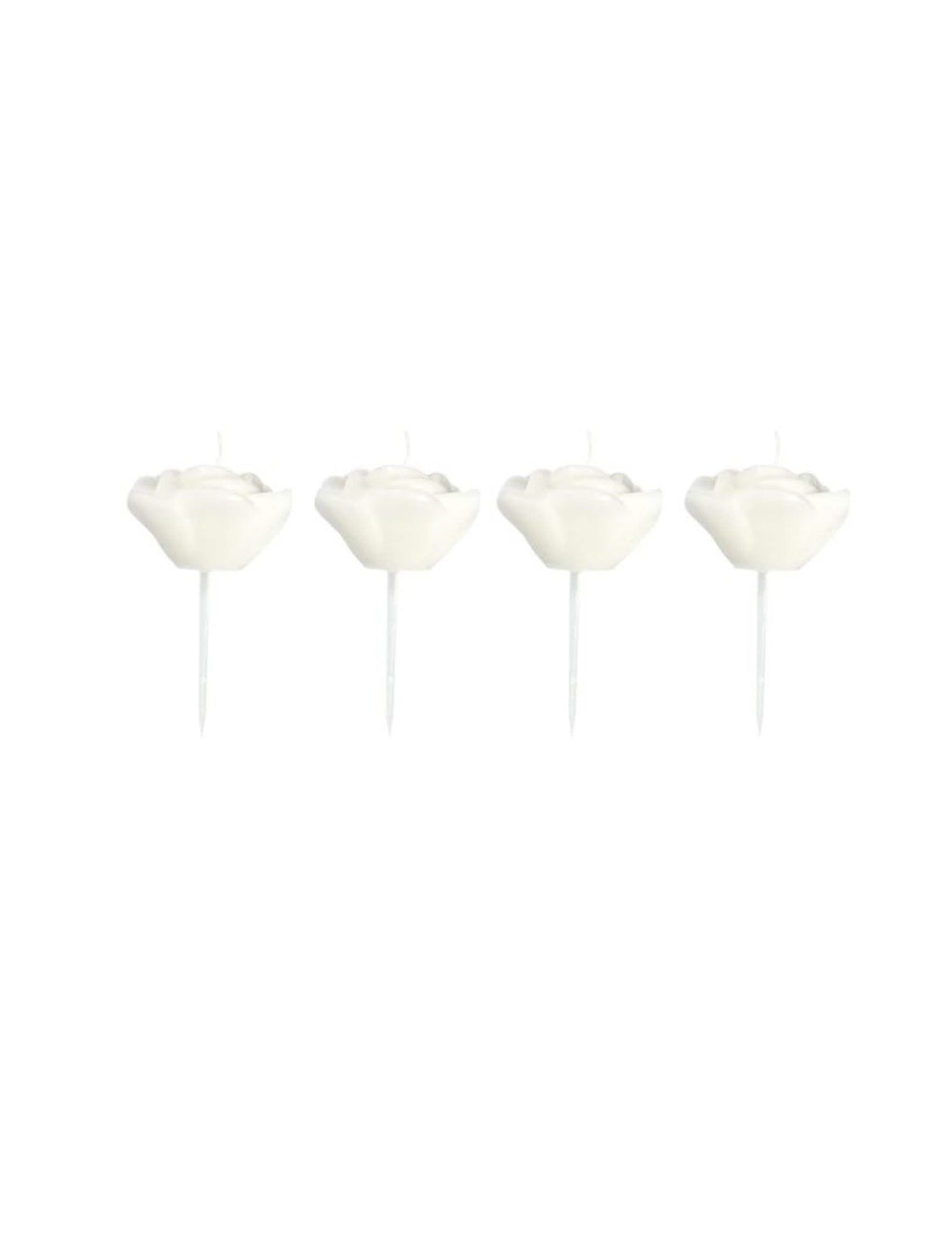 4 bougies en forme de roses sur pic pour décoration blanches