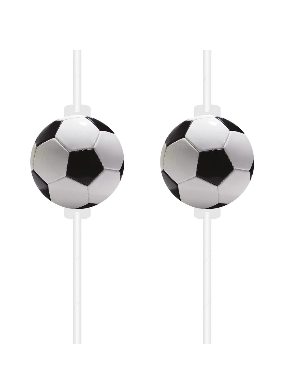 4 pailles en carton football party pour fête noir et blanc avec ballon