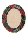 Plateaux en carton tartan de Noël pour fête ovales rouge et vert avec sapin doré