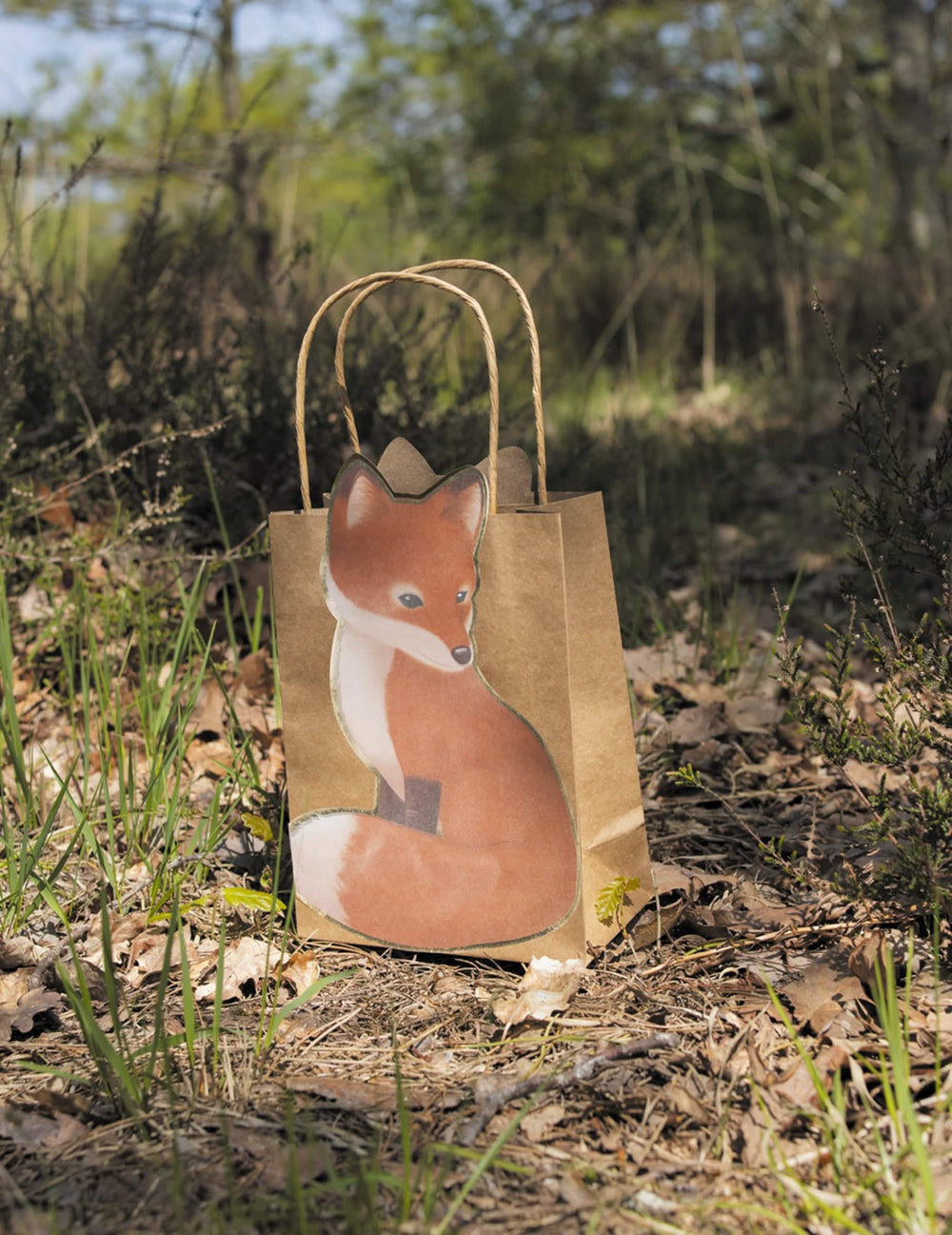 Mise en ambiance forestière du sac cadeau woodland renard