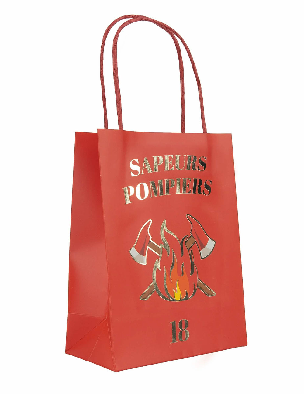 Sac cadeau en papier Pompier rouge avec logo Sapeurs Pompiers