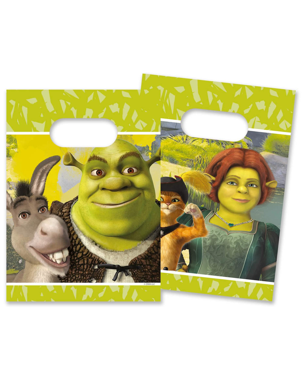 Geschenktüten aus Papier Shrek für Kinder Grün mit l'Âne Fiona und der Katze Potté