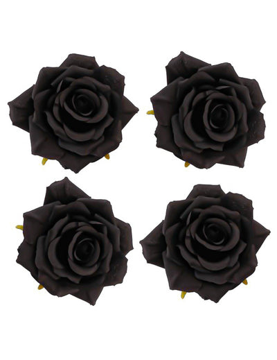 4 kÃ¼nstliche RosenblÃ¼ten schwarz 9,5 x 5,5 cm