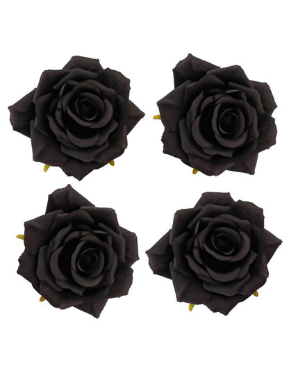 4 kÃ¼nstliche RosenblÃ¼ten schwarz 9,5 x 5,5 cm