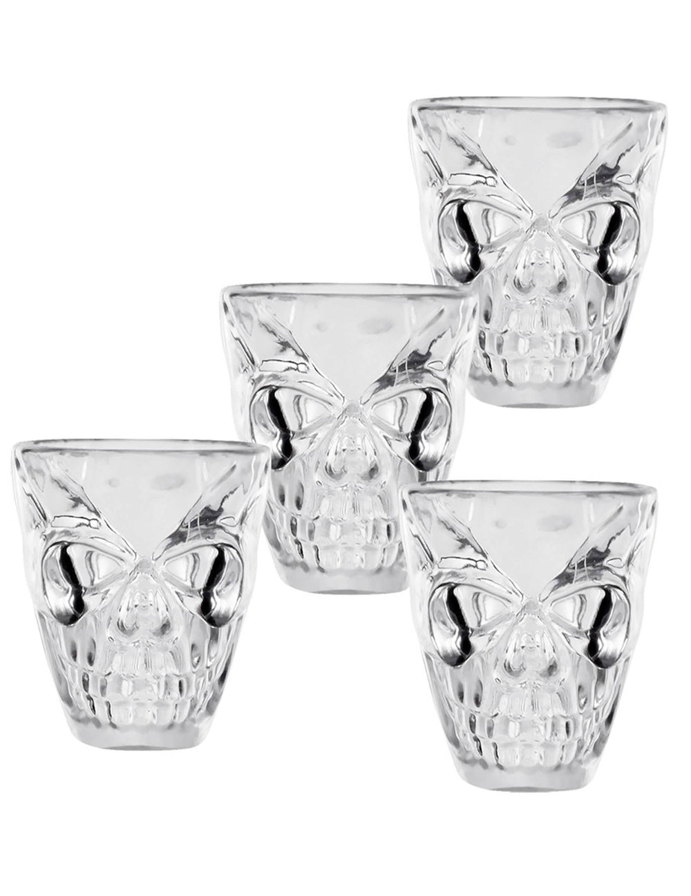 4 transparente Totenkopf-Schnapsgläser