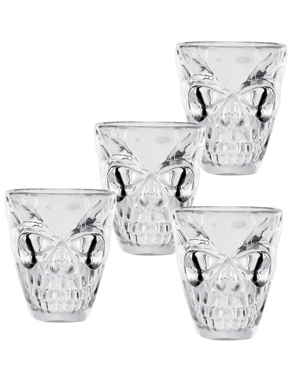 4 transparente Totenkopf-Schnapsgläser