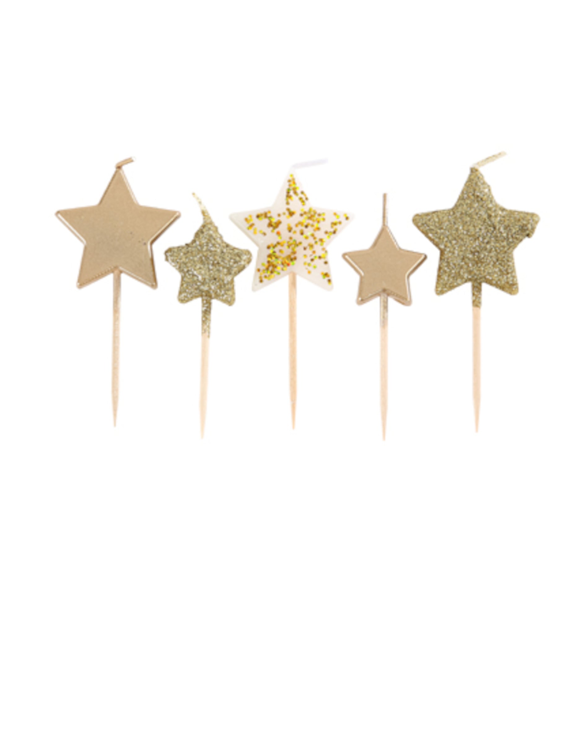 5 bougies étoiles sur pic dégradé doré pour fête à paillettes