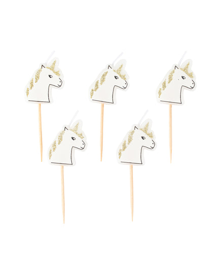 Bougies sur pic licorne paillettes champagne