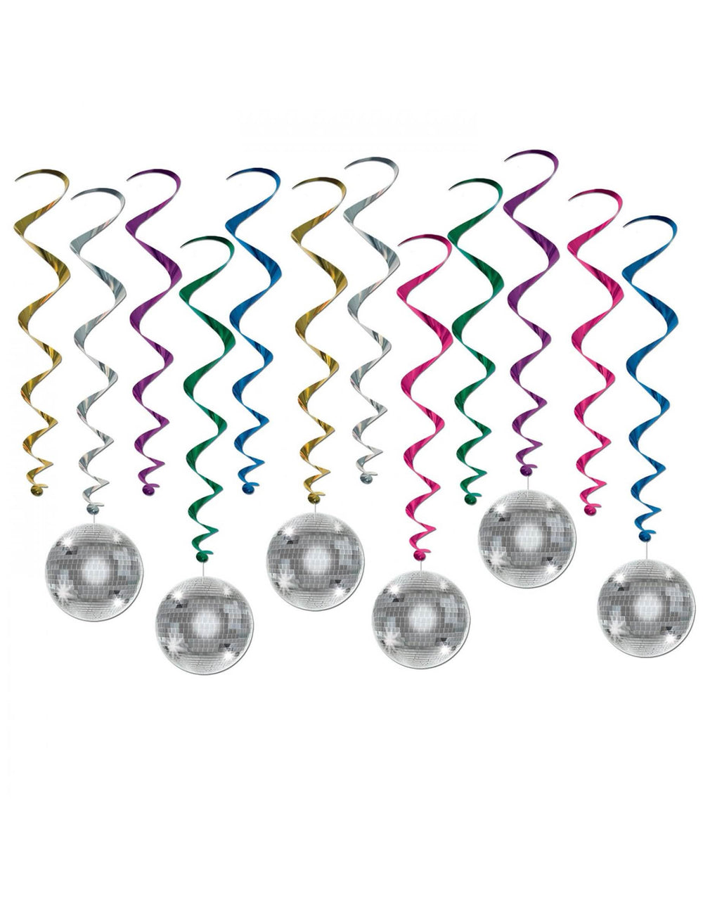 Hängedekorationen Spirale Disco (70er) Kugel für Party Bunt und Grau, Silber