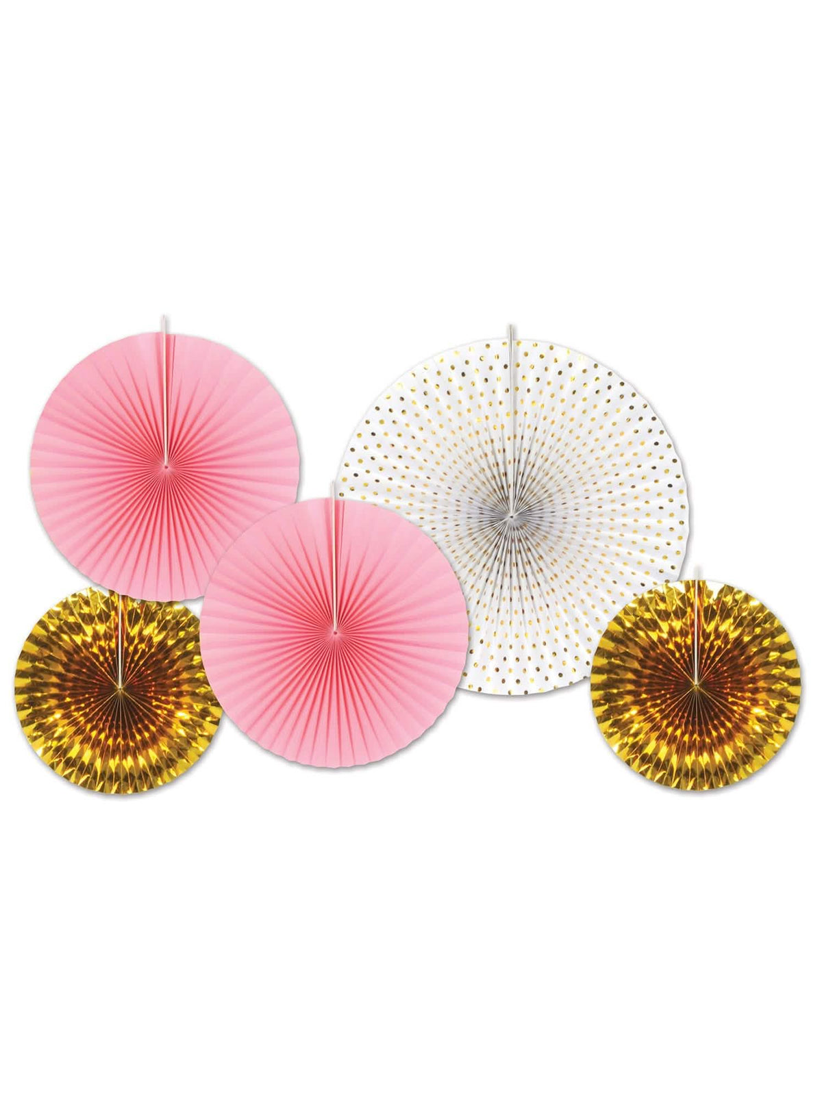 Rosetten aus Papier in Rosa, Pink und Farbe Gold für die Partydekoration in Rosa, Weiß und Farbe Gold mit Punkten