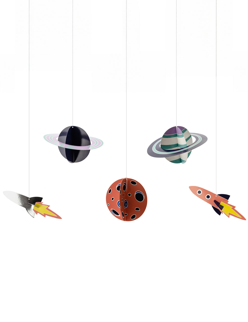 Suspensions en carton space adventure pour enfant multicolores avec fusées et planètes