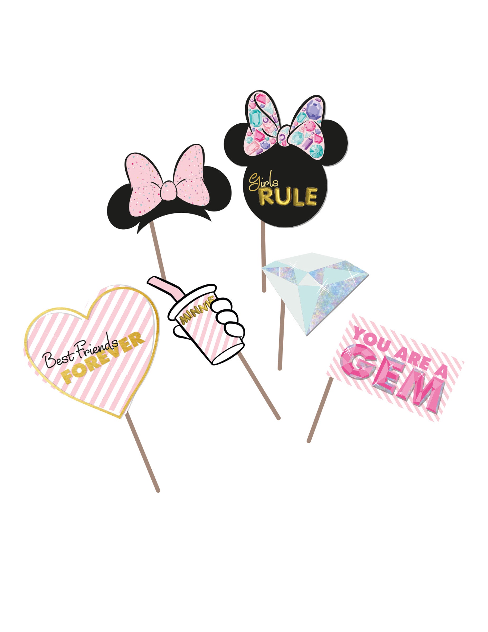 Accessoires pour photobooth Minnie pour enfant rose et doré effet métallique