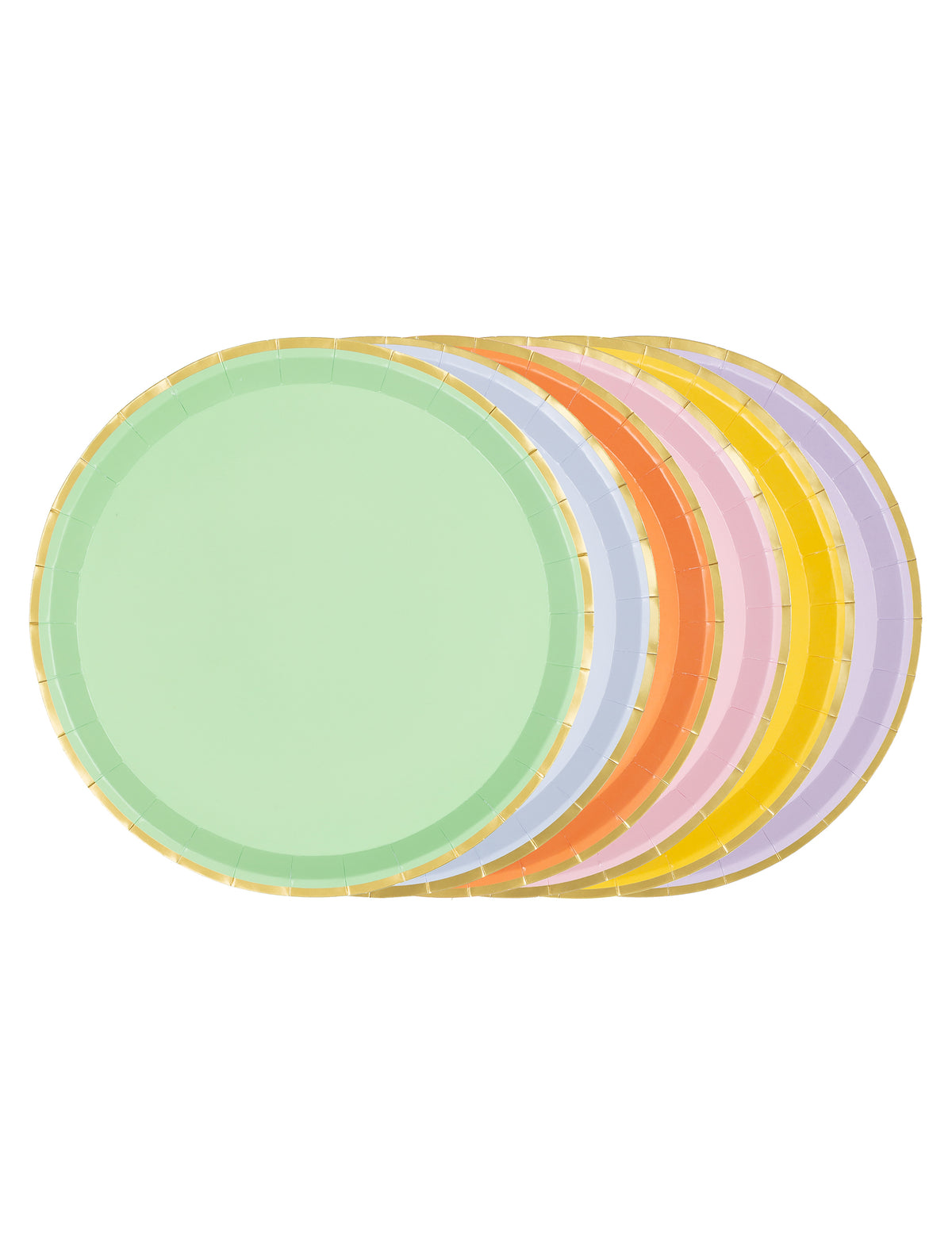 6 Pastellfarbene Einwegteller mit Goldrand 21 cm