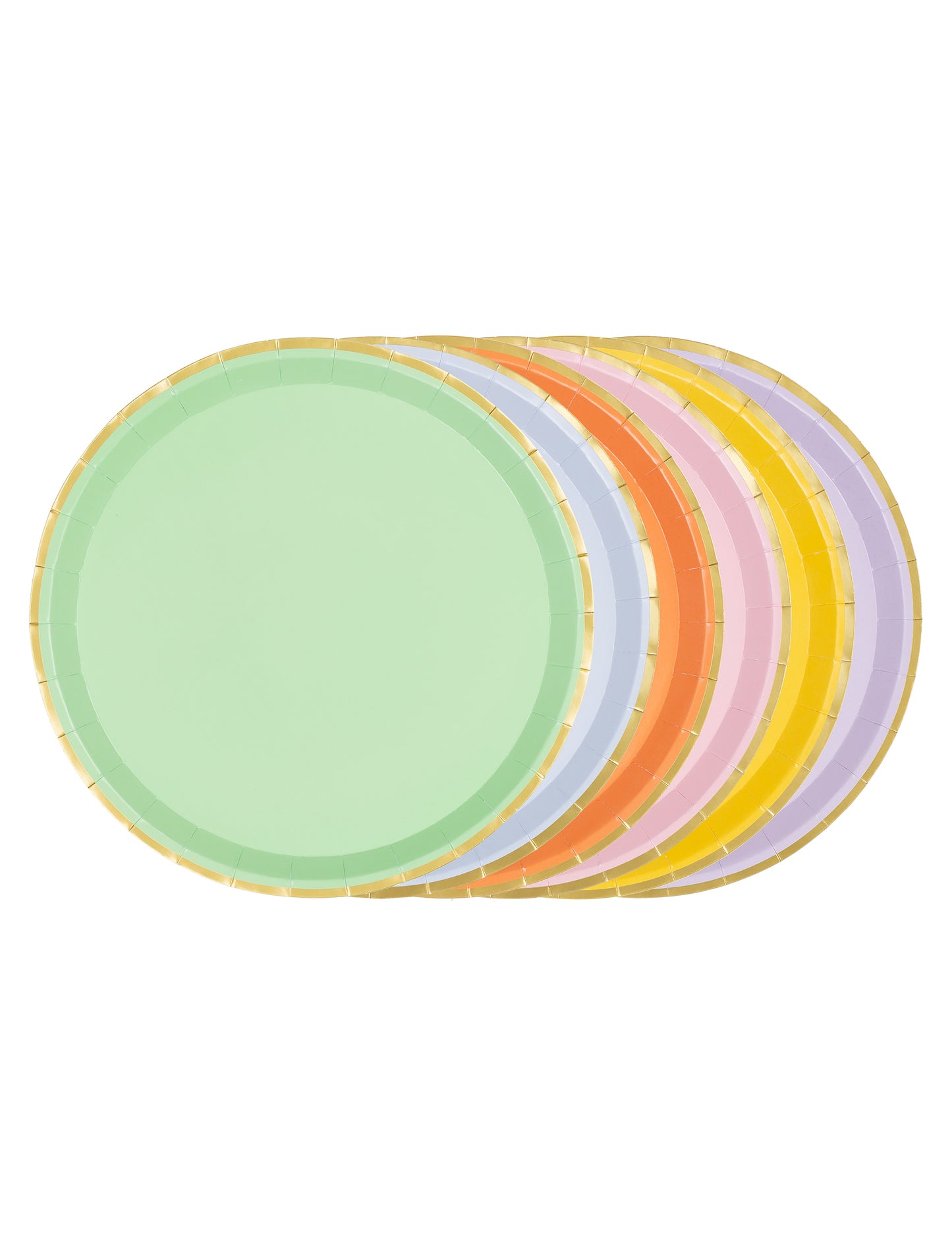 6 Pastellfarbene Einwegteller mit Goldrand 21 cm