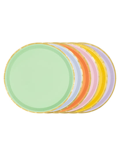 6 Pastellfarbene Einwegteller mit Goldrand 21 cm