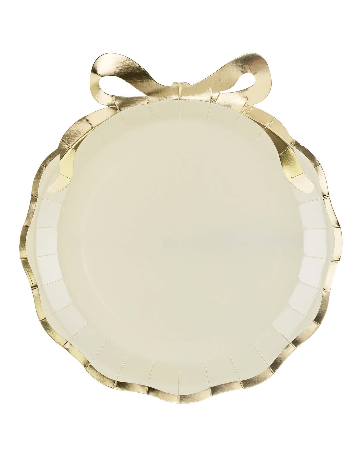 6 edle Pappteller mit Schleife Beige & Gold 24 x 26,8 cm