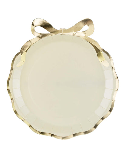 6 edle Pappteller mit Schleife Beige & Gold 24 x 26,8 cm