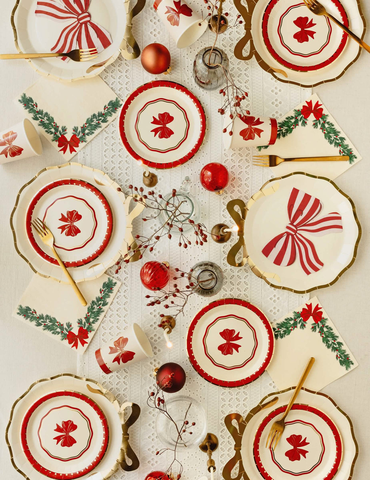 6er-Set Weihnachtsteller Rote Schleife 18 cm