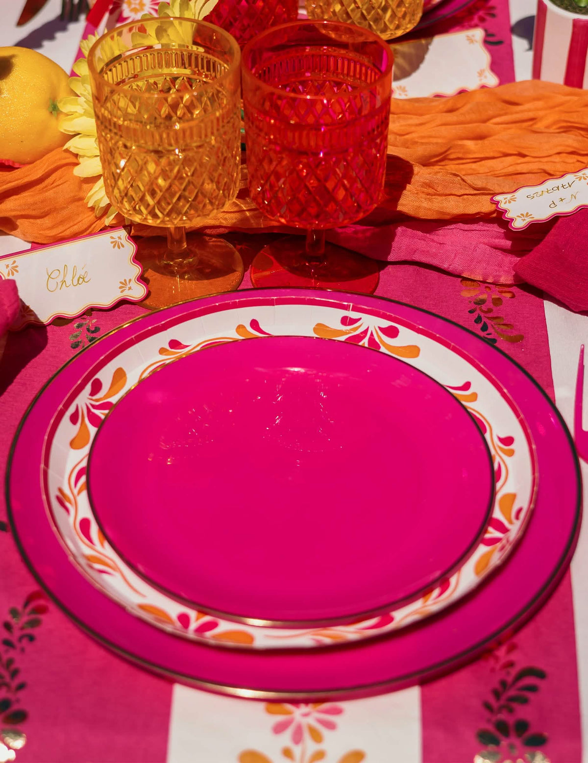 6 Kunststoff-Teller in Rosa und Gold 26,5 cm