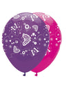Ballons en latex papillon pour anniversaire rose et violet avec imprimés blancs