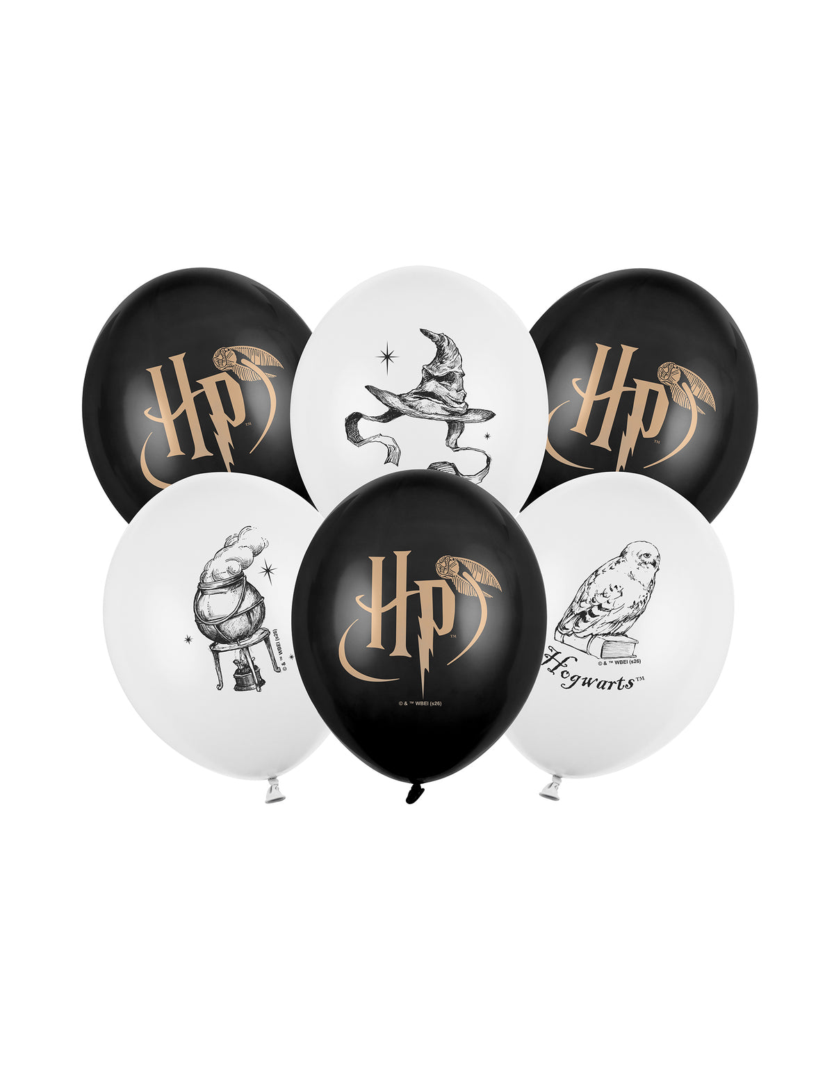 6 Harry Potter™ Luftballons in Schwarz-Weiß 30 cm