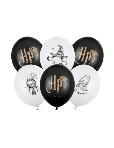 6 Harry Potter™ Luftballons in Schwarz-Weiß 30 cm