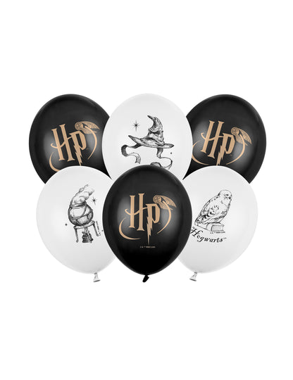 6 Harry Potter™ Luftballons in Schwarz-Weiß 30 cm
