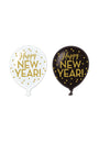 Ballons latex Happy new year noir blanc et doré
