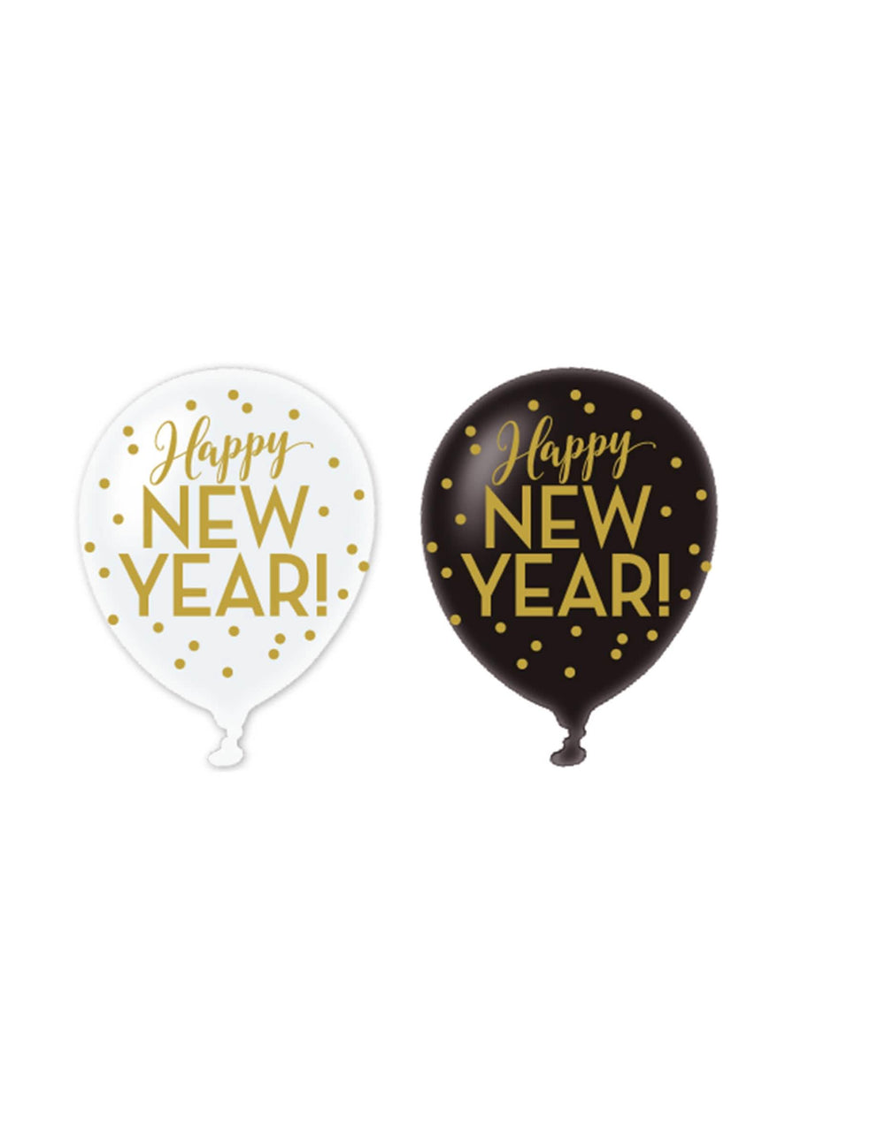 Ballons latex Happy new year noir blanc et doré