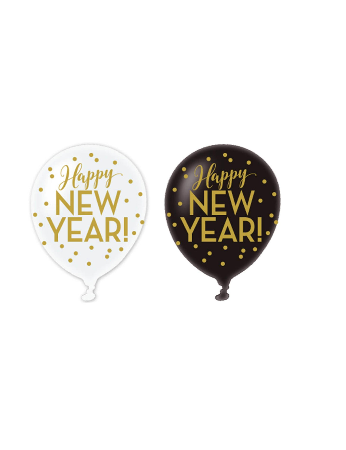 Ballons latex Happy new year noir blanc et doré