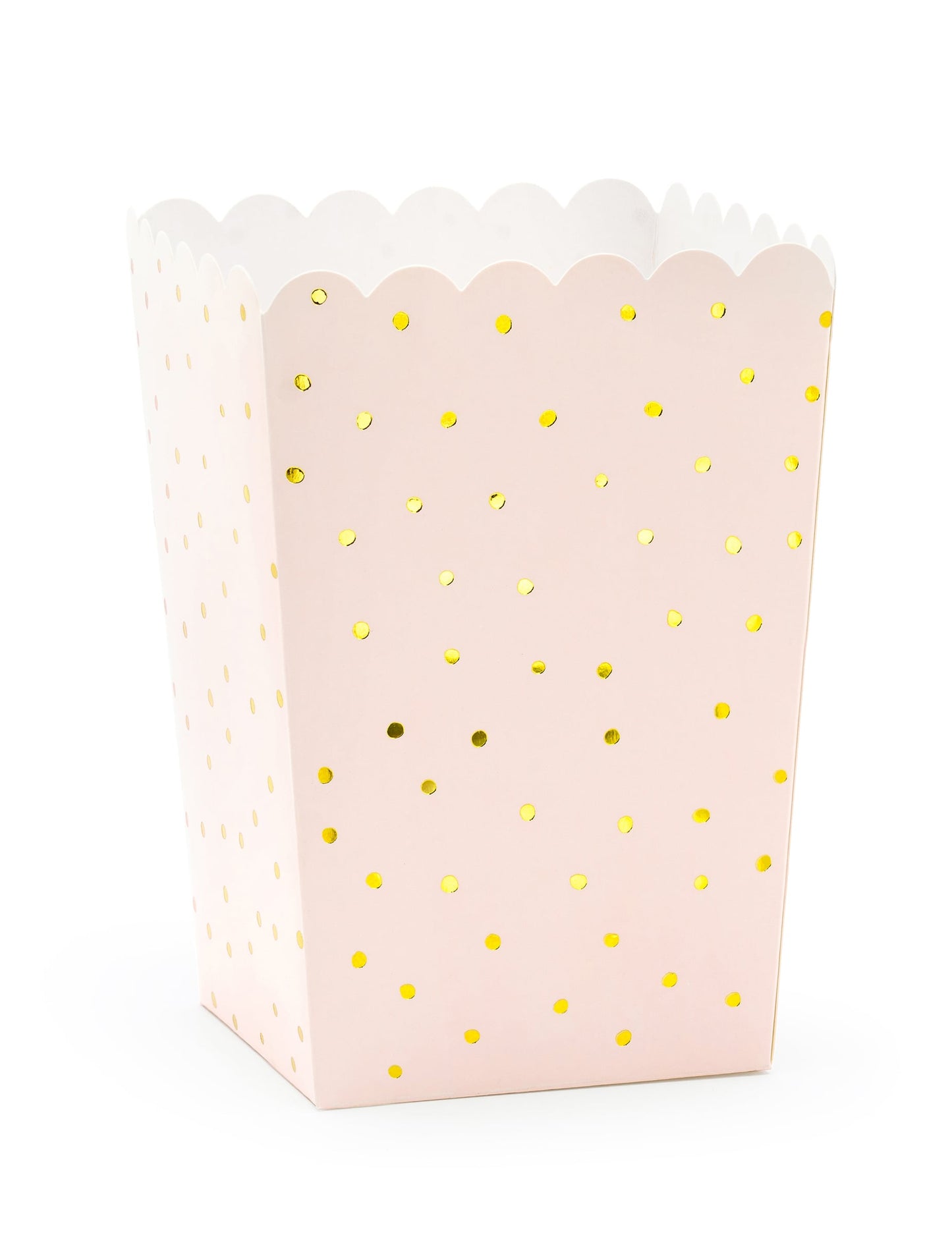 Boites à popcorn pour fête rose clair à pois dorés
