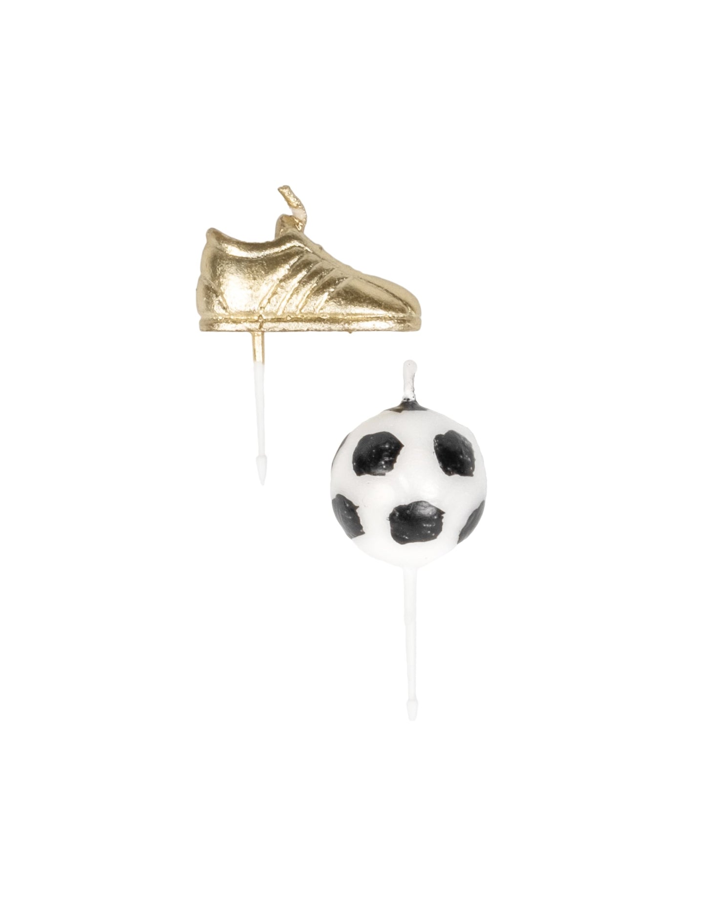 6 bougies ballons et chaussures de foot dorées, noires et blanches